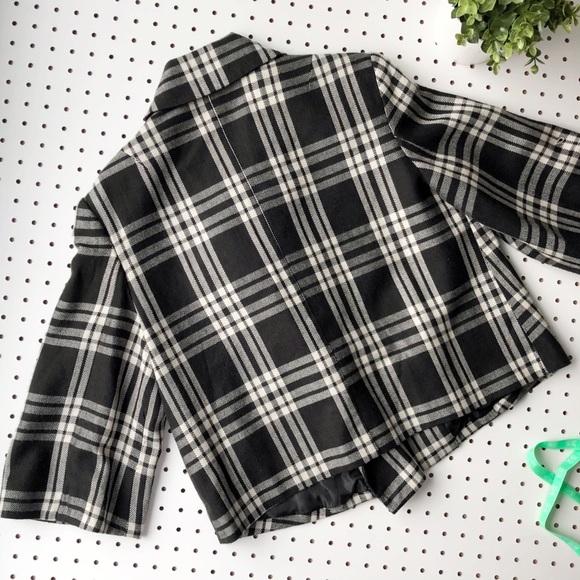 LARRY LEVINE short plaid wide sleeve blazer jacket - Picture 2 of 5